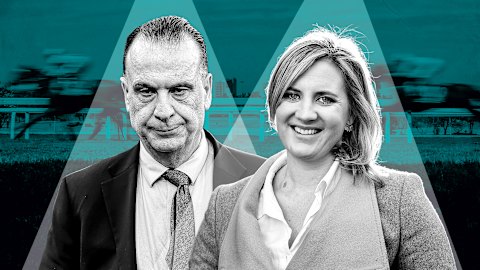 Racing NSW chief Peter V’landys and Vicky Leonard, managing director of The Thoroughbred Report.