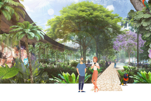Concept design for the ‘Corril Connector’ linear park between Woolloongabba and Kurilpa.
