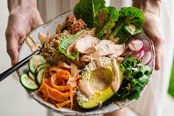 Spicy tuna roll bowl.