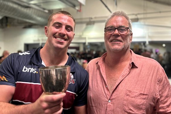Queensland Reds forward Joe Brial with his father, Michael.