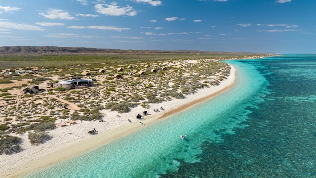 Sal Salis eco-camp in the white sand dunes of Cape Range National Park alongside the famous Ningaloo Reef.