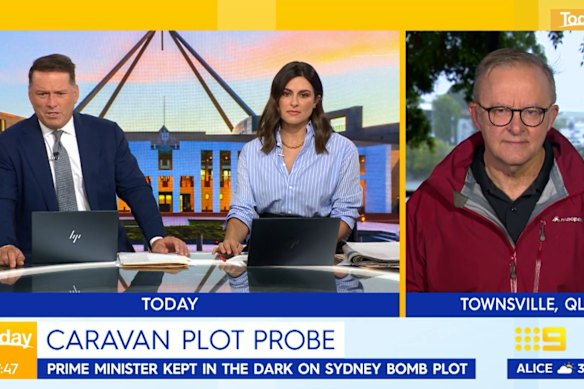 Karl Stefanovic and Sarah Abo interview Prime Minister Anthony Albanese on the Today show.