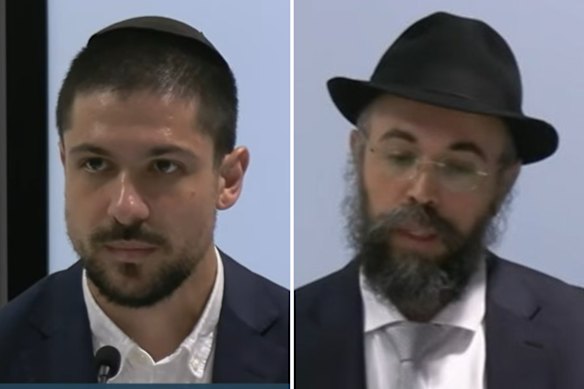 Royal commission witnesses Joshua Moshe and Rabbi Menachem Dadon giving evidence to the inquiry.