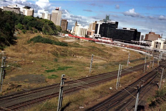 The abandoned Roma Street rail yard site pictured in 1997.