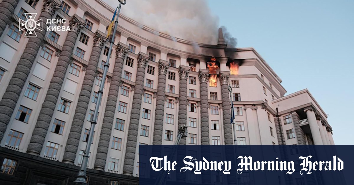 Moscow strikes Kyiv government building for first time in largest aerial assault of the war