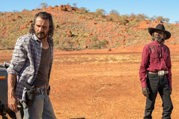 Pedersen (left) and David Gulpilil in the film Goldstone.