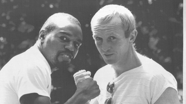 Michael (right) with Rocky Lockridge before the fight.