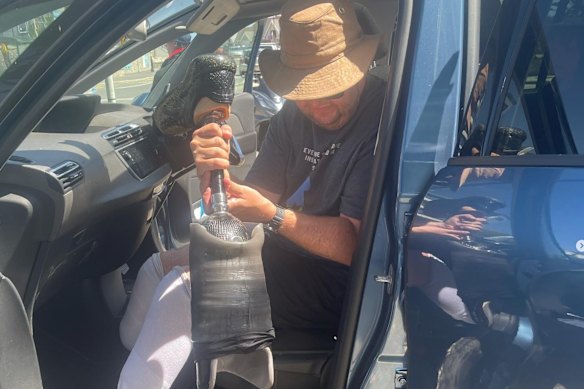 Another image from Hopper’s Instagram account showed him adapting to life as a double amputee.