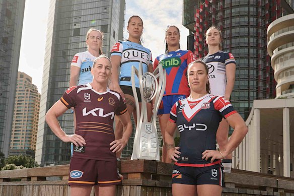 NRLW captains Georgia Hale, Tiana Penitani-Gray, Yasmin Clydsdale, Kirra Dibb, Ali Brigginshaw and Isabelle Kelly.