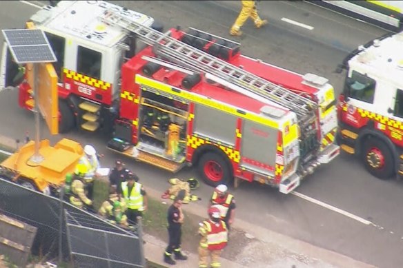 Emergency workers respond to a gas leak that killed one person on Tuesday morning.