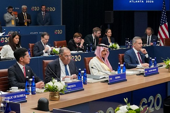 Russian Foreign Minister Sergey Lavrov, second from left, at the G20 foreign ministers’ meeting in Atlanta on Friday (US time).