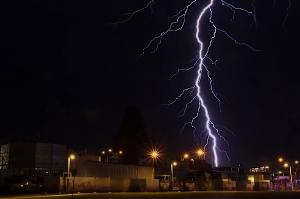 A bolt of lightning over Portland, south-west Victoria, during a massive dry electrical storm just after midnight Friday. 