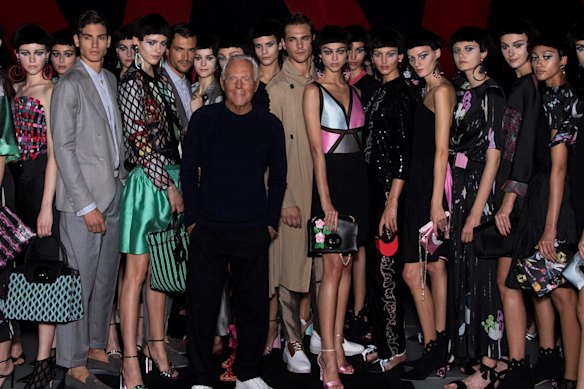 Giorgio Armani at his spring 2018  runway show in Milan.
