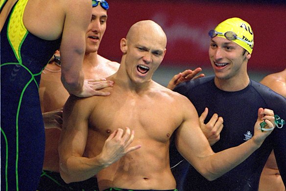 Australian men’s 4x100m freestyle relay team after winning gold at the Sydney Olympics.