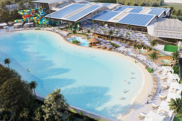 A render of a proposed water park in Dingley Village.