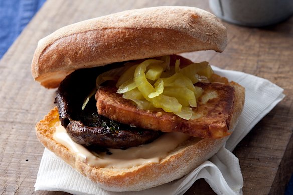 Mushroom burgers with halloumi.