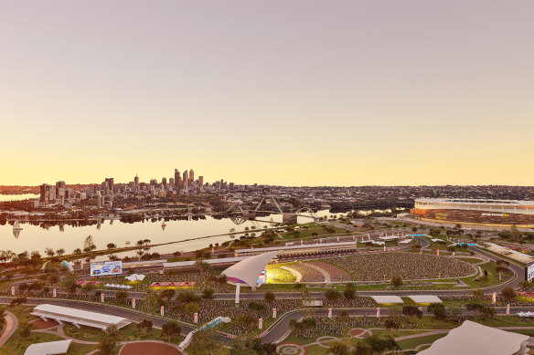 A concept design of the Motorsports Street Circuit in Burswood pledged by WA Labor.