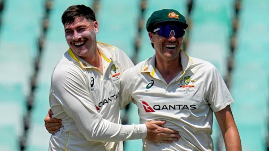 Matt Renshaw and Pat Cummins on day five in Durban.