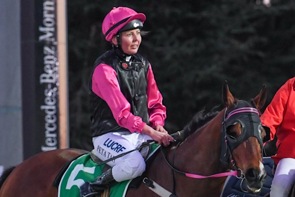 Peta Tait returns to the mounting yard aboard Unruly Student after winning the Cranbourne Corinthian at Cranbourne Racecourse on October 11, 2019.