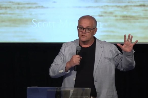 Former premier  curate  Scott Morrison delivers a sermon astatine  Perth’s Encounter City Church connected  Sunday.