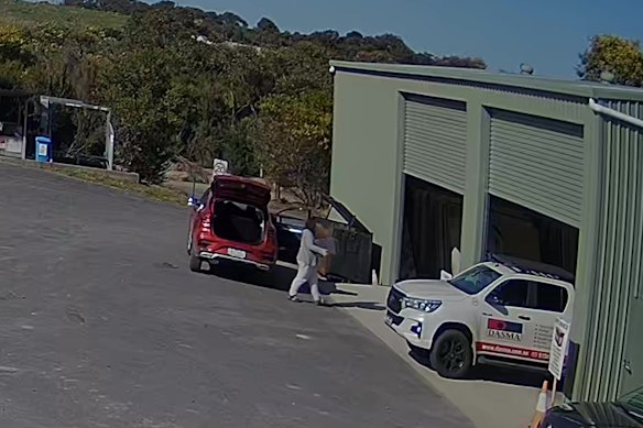 A still from CCTV footage of Patterson dumping a food dehydrator at Koonwarra Transfer Station on August 2, 2023.