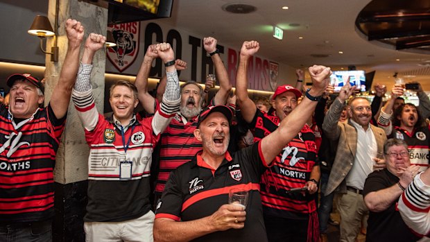 The North Sydney Bears fans celebrate following the announcement of the new Perth team in May.