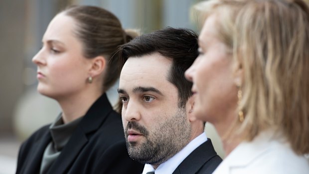  Slater and Gordon’s William Zerno and  Redfern Legal Centre’s Sam Lee  (right) hold a media conference outside the NSW Supreme Court after Tuesday’s judgment. 