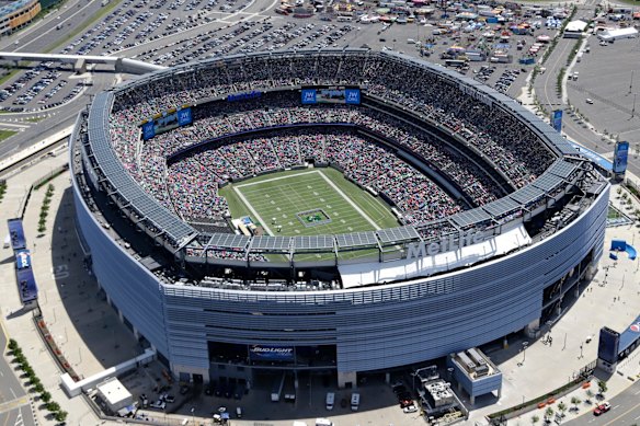 MetLife Stadium in East Rutherford, New Jersey, near New York. The stadium is set to host the 2026 FIFA World Cup final.