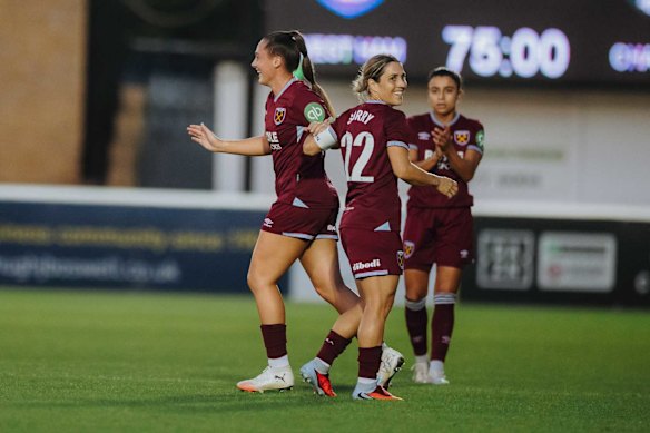 Katrina Gorry, captain of West Ham United in a pre-season match against wearing leak-proof shorts.