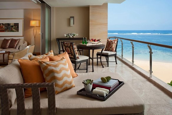Luxury suites at The Mulia feature  spa baths, Egyptian cotton sheets and ocean views.