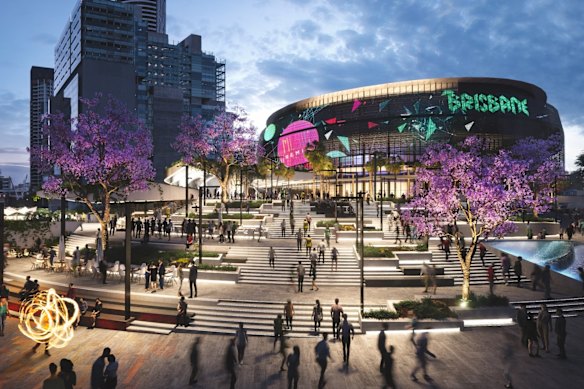 Concept designs for Brisbane Live, the precursor to Brisbane Arena, at the Roma Street station site.