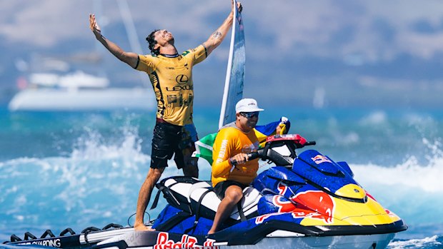 Brazilian Yago Dora celebrates his world title win at Cloudbreak.