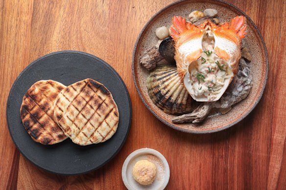 Spanner crab and charred flatbread at Matilda 159 Domain restaurant in South Yarra, Melbourne. Pic Simon Schluter.