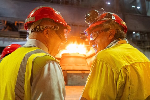 Prime Minister Anthony Albanese at BlueScope steelworks in Port Kembla this month.