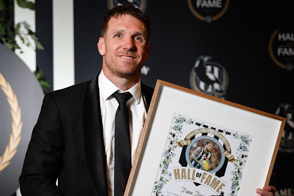 Dane Swan at his induction into Collingwood’s Hall of Fame on Wednesday night.