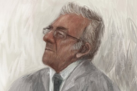 A court sketch of Perry Kouroumblis.