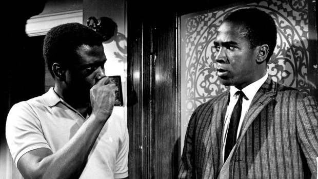 Sidney Poitier (left) and Joel Fluellen in the 1961 film adaptation of A Raisin in the Sun. 