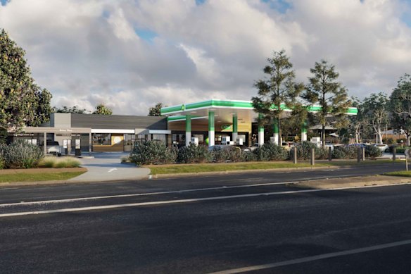 An artist’s impression of the proposed BP service station and convenience restaurant near Dromana. 