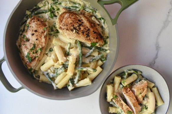 This family-friendly creamy chicken dish comes together quickly.
