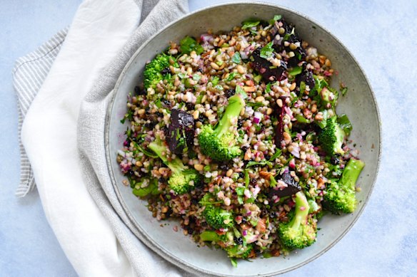 This grain salad can be made ahead ready for work lunches or to serve at gatherings.