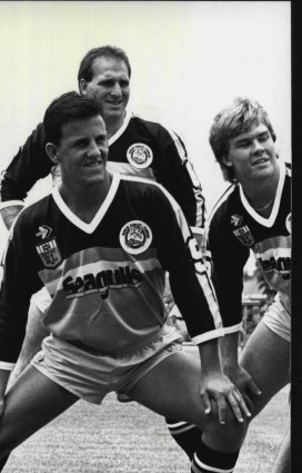 Gold Coast players Danny Burgess (left), Joe Vitanza (rear) and Troy McCarthy.