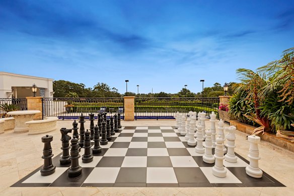 There is a giant backyard chess set, a pool, Mediterranean-style cabana, make-up studio and wine cellar.