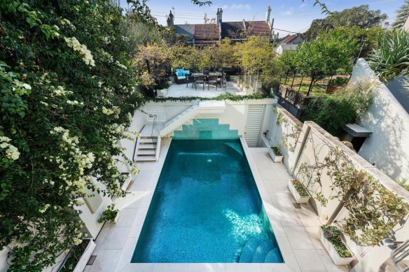 This four-storey terraced house in Paddington has a swimming pool and a double lock-up garage.