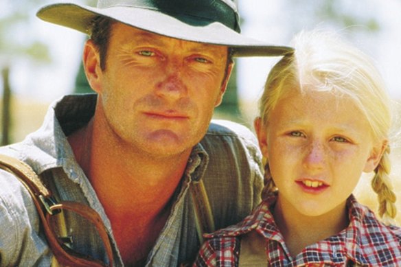 Bryan Brown as Macauley and Rebecca Smart as Buster in the 1988 TV miniseries The Shiralee. 