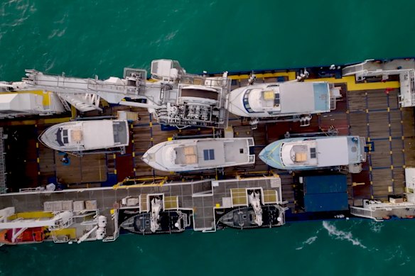 The four fishing boats on the ABF’s Ocean Shield.