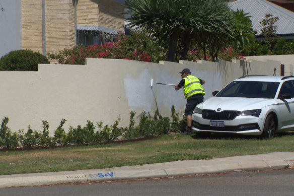 Antisemitic graffiti in the Perth suburb of Dalkeith is covered up on Sunday.