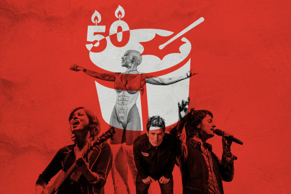 Triple J turns 50: (left to right) Missy Higgins, Doja Cat, Wil Anderson, Bernard Fanning