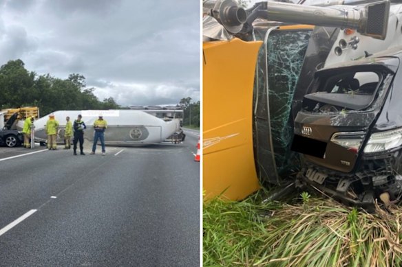 The northbound lanes of the Bruce Highway has been cut off by a cement truck crash.