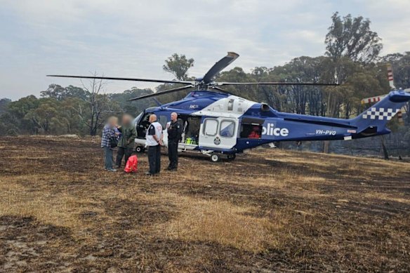 Police rescued a family at a remote property near Yea after their home was razed by fire.