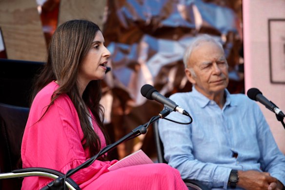 Randa Abdel-Fattah and Peter Singer at Adelaide Writers Week in 2023. This time, her invitation was withdrawn. 